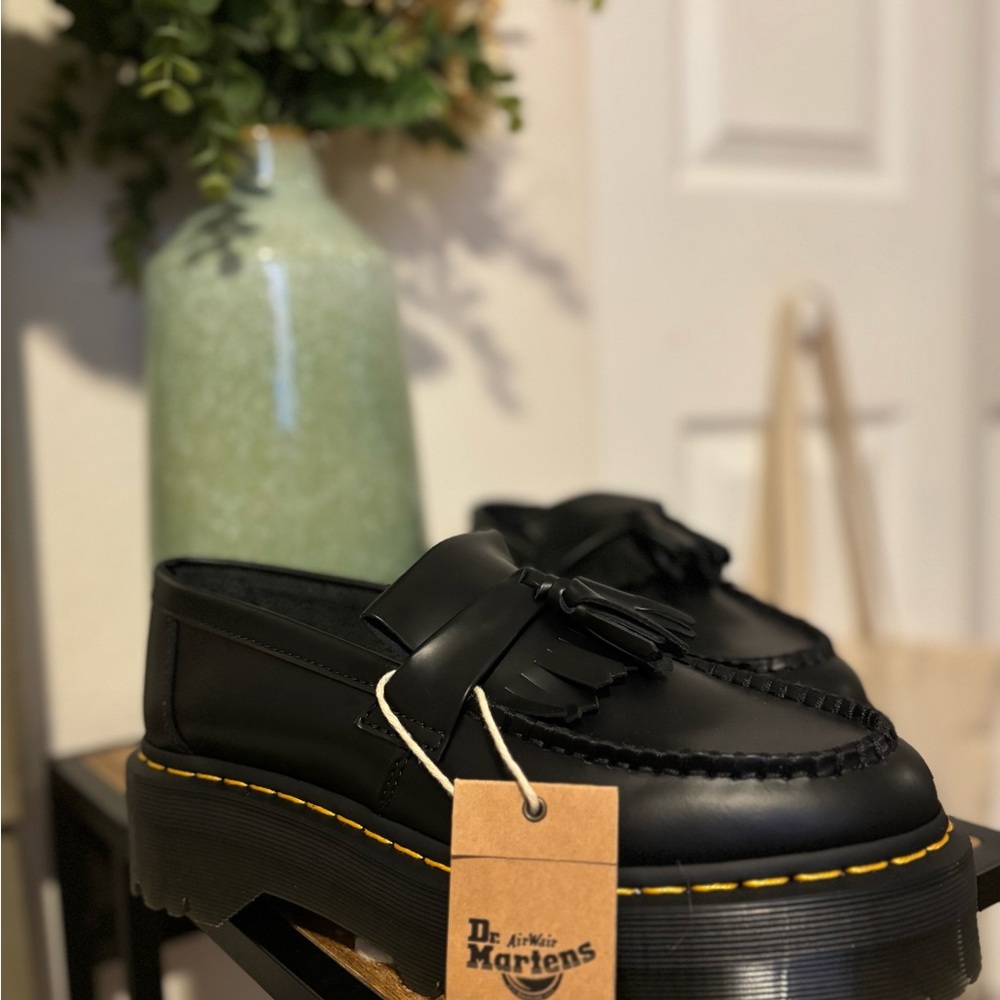 Dr. Martens Black Tassel Loafers with Yellow Accents
